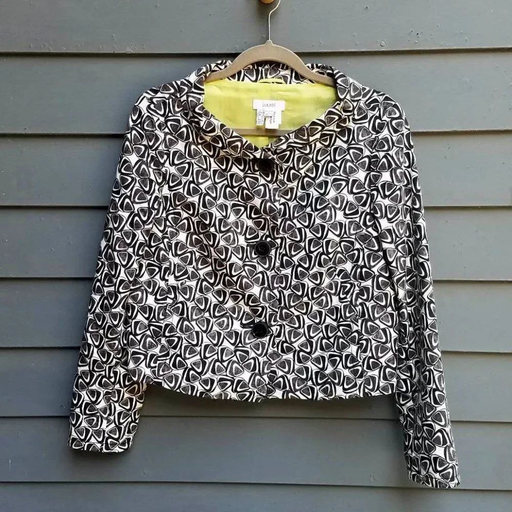 Laurel Lined Brown Beige Geometric Print Lined Jacket US size 8